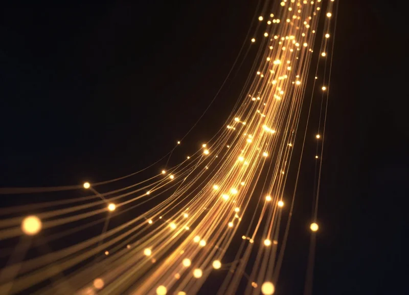 Abstract visualization of glowing data streams representing efficiency growth and optimization.