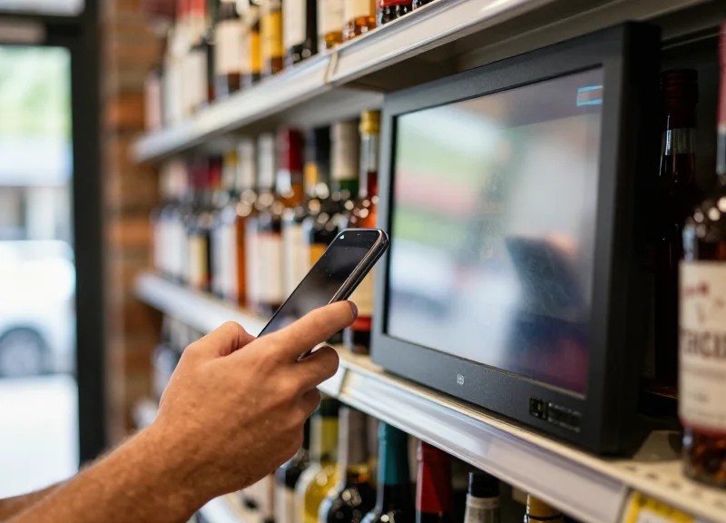 Close-up of a customer using a smartphone to interact with a smart shelf label