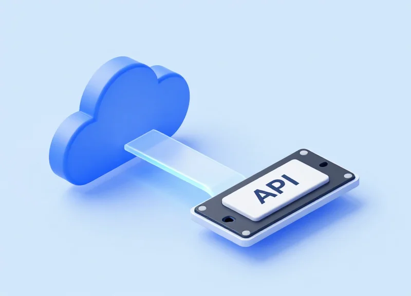 A conceptual 3D visualization of an API connecting a server to a car's electronic inventory tag.