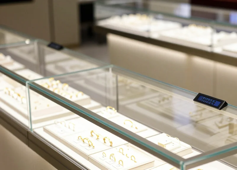 Electronic shelf labels integrated into a sleek jewelry display case