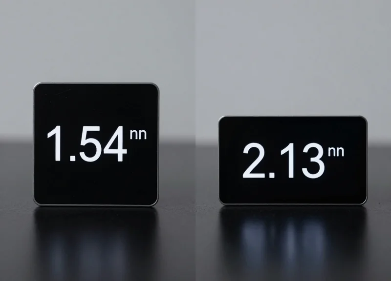 Comparison of 1.54 inch and 2.13 inch electronic labels side-by-side