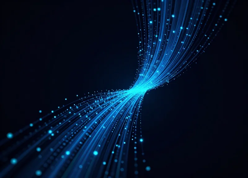 Abstract visualization of data lag in a digital system with slow-moving glowing particles.