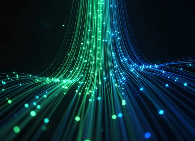 Abstract tech visualization of energy savings and efficiency growth.