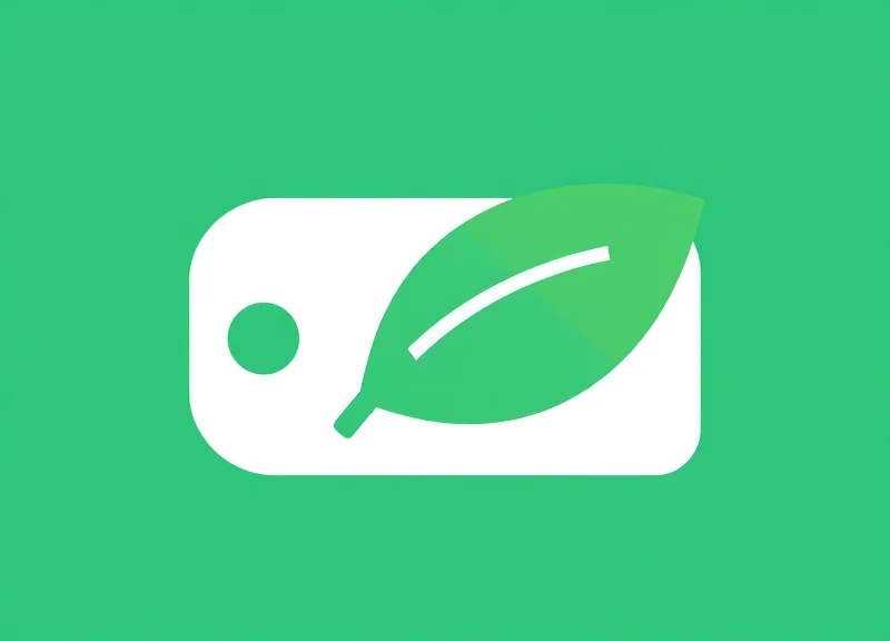 Minimalist illustration of a digital tag merging with a leaf to represent sustainability.
