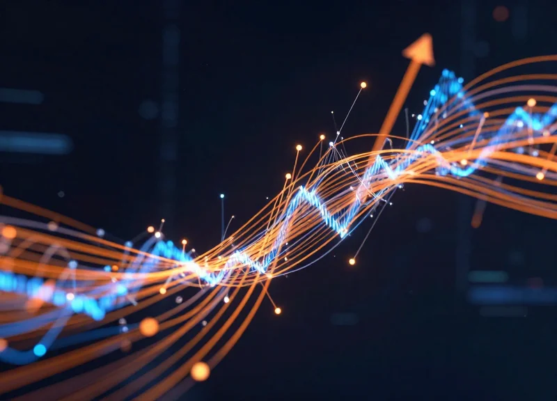 Abstract visualization of real-time price data streams and digital connectivity.