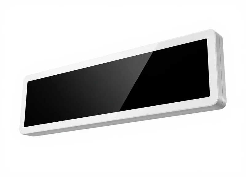 Macro shot of a thin, flexible electronic shelf label showing its bendable property.
