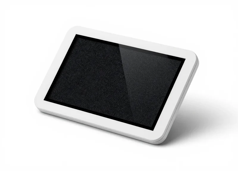 A close-up side view of an ultra-thin double-sided E-Ink tag to show its slim profile