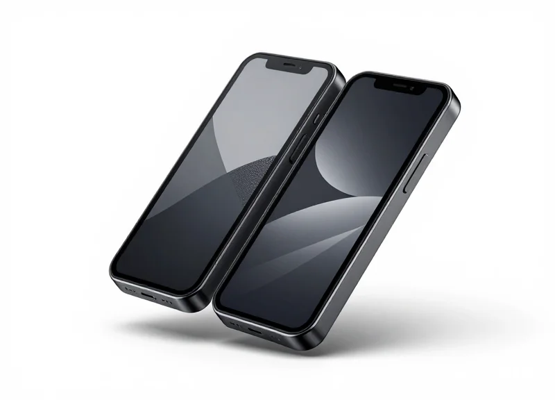 A professional studio shot of an ultra-thin electronic E-ink tag showing its extremely slim profile and double-sided screens at an angle against a clean white background.