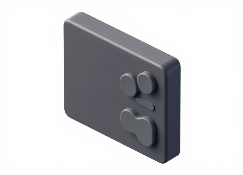 Isometric 3D view of an electronic shelf label with three prominent functional buttons and internal modular components.