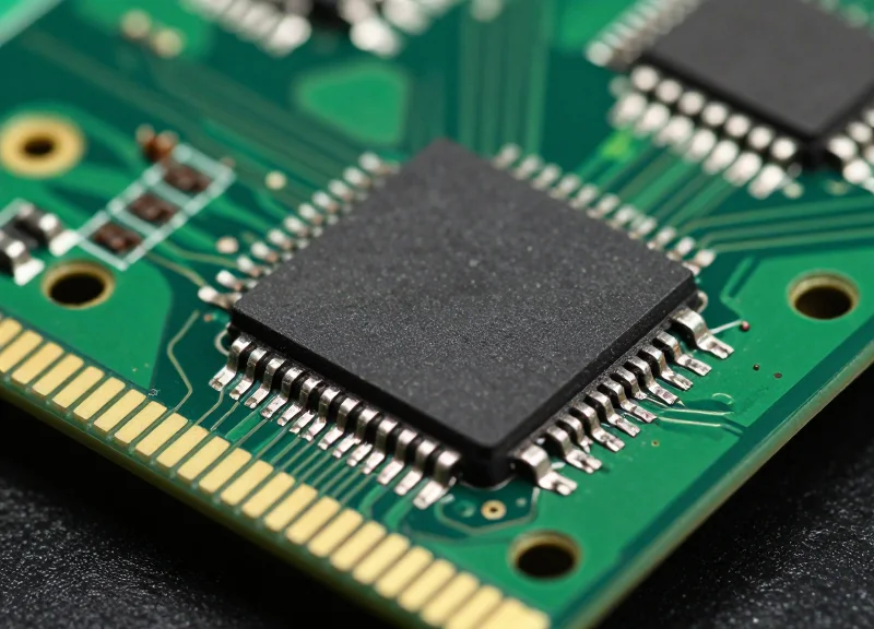 Macro shot of a clean, protected internal circuit board without oxidization
