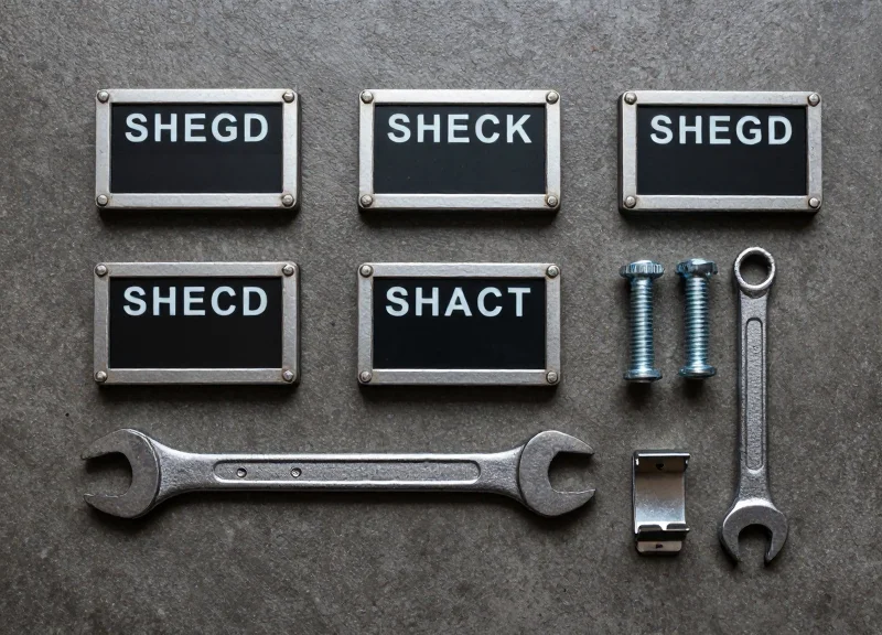 A professional flat lay of heavy-duty ESL tags and industrial hardware tools neatly arranged.