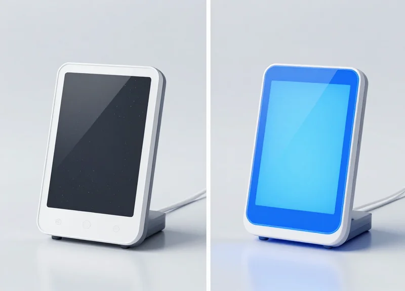 A comparison showing a standard device with visible microscopic contamination vs. a protected antimicrobial device.