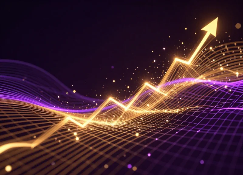 Futuristic visualization of retail trends with glowing digital mesh and upward energy.