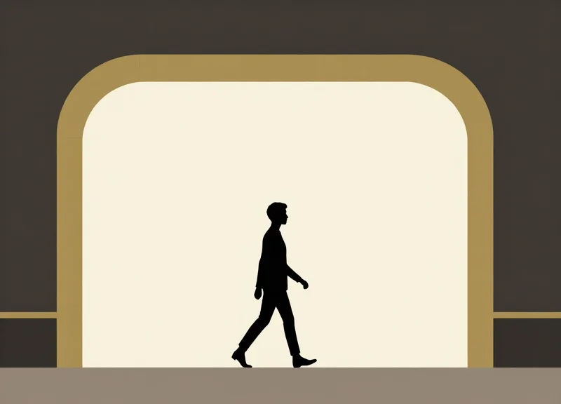 Minimalist illustration of a shopper moving through a seamless, barrier-free luxury store environment.