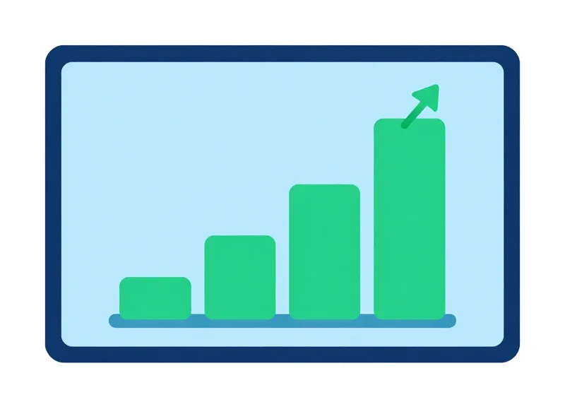 Minimalist vector illustration of a digital screen transforming into a rising bar chart, symbolizing return on investment.