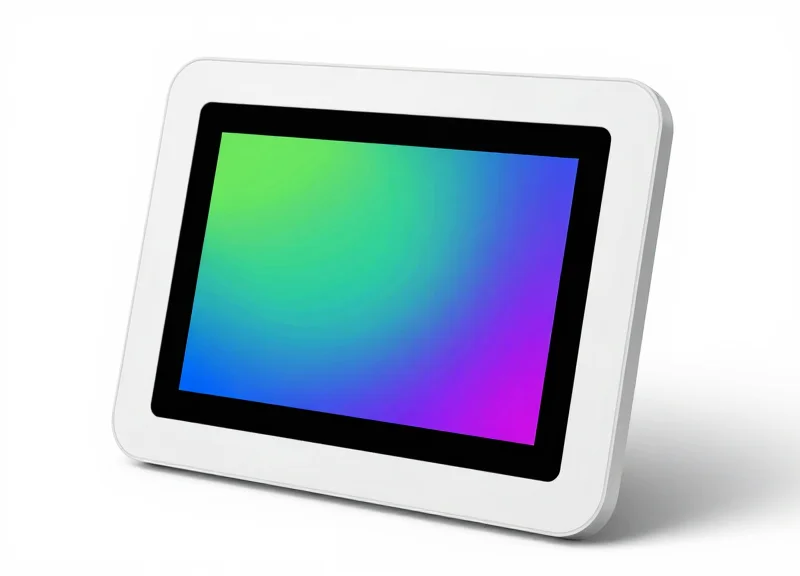 Close-up of a high-brightness Electronic Shelf Label with a crisp e-ink display and sleek modern design.