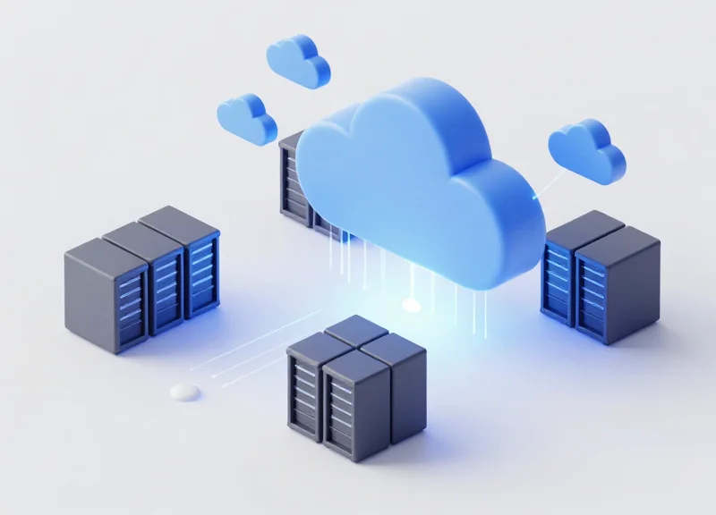 Isometric 3D illustration showing a transition from old computer servers in a basement to a glowing modern cloud network representing ESL evolution.