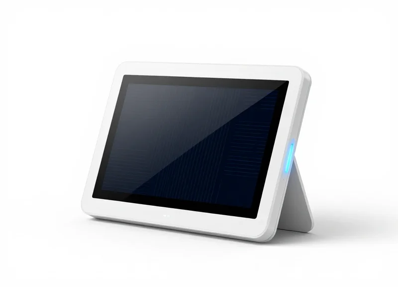A high-end electronic shelf label with a sleek design and integrated RFID sensor visual.